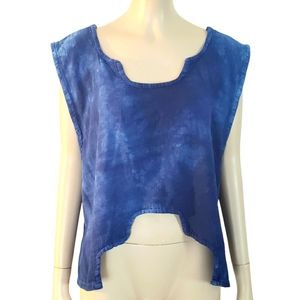 Jennifer McNeill Geometric Cut Sleeveless Gauzy Top Salt Wash Blue One Size S-XL